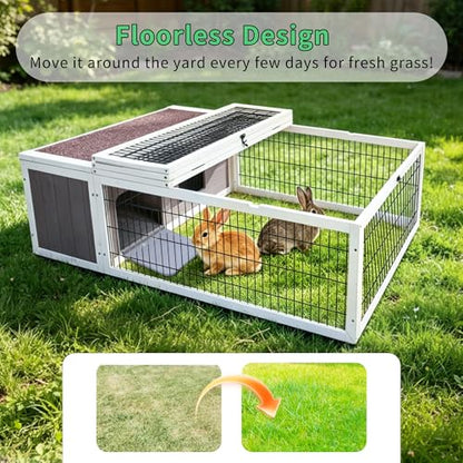 Tortoise House Habitat Wooden, Chicken Coop with Run Rabbit Hutch Small Animal Hutch Enclosure Indoor/Outdoor-Grey + White Trim - color: Grey&White Trim-1