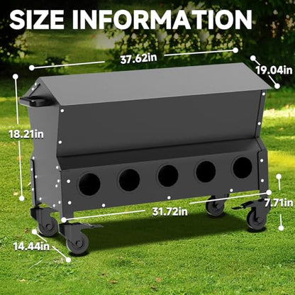 Portable Metal Chicken Feeder with Waterproof Lid, Freestanding Chicken Feeding Box with 150 lbs Large Capacity for Chickens, No Waste Gravity Poultry Feeder, 4 Lockable Wheels for Moving.