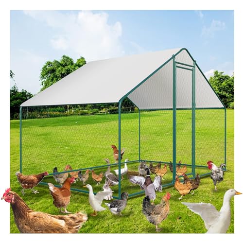Chicken Coop Large Metal Chicken Coop for 6-10 Chickens with Waterproof CoverWalk-in Poultry Cage Chicken Run,Chicken House for Outdoor - size: 117.6"L x 78.0"W x 78.0"H