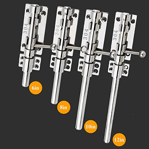 10in Slide Bolt Gate Latch 304 Stainless Steel Barrel Bolt Latch Heavy Duty Door Security Lock Thickened Door Latches Hardware with Mounting Screws for Barn Fence Shed Basement - color: 10in Silver
