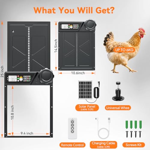 Auto Chicken Door Opener with Timer Modes, Intelligent Obstacle Sensors, Remote Control
