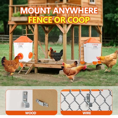 Lilyang Automatic Chicken Waterer & Feeder 3 Gallon, Auto-Refill Chicken Waterer with Float Valve, Anti-Spill Feeder & Leak-Proof Cups, End Daily Refilling & Mess, Standing or Hanging Use - color: Bright Orange