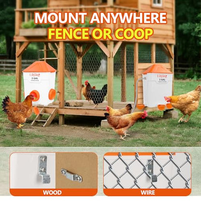 Lilyang Automatic Chicken Waterer & Feeder 3 Gallon, Auto-Refill Chicken Waterer with Float Valve, Anti-Spill Feeder & Leak-Proof Cups, End Daily Refilling & Mess, Standing or Hanging Use - color: Bright Orange