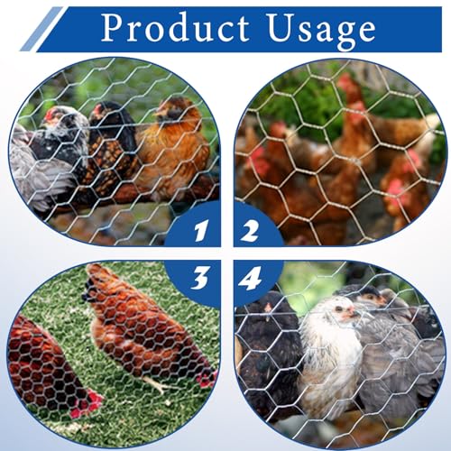 WFLNHB Hexagonal Chicken Wire Poultry Netting Galvanized Mesh Garden Fence Barrier Fence Mesh Roll 2Feet x 150Feet - size: 2FTx150FT