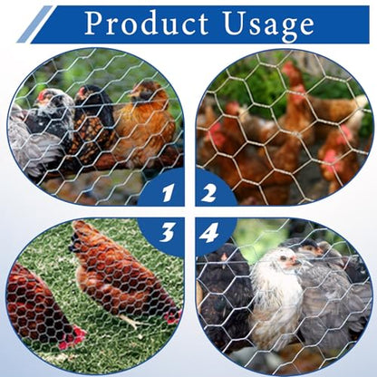 WFLNHB Hexagonal Chicken Wire Poultry Netting Galvanized Mesh Garden Fence Barrier Fence Mesh Roll 2Feet x 150Feet - size: 2FTx150FT