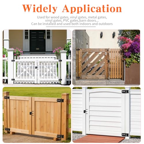Self Locking Gate Latch and Gate Hinges Set,Gate Hardware Kit for Vinyl and Wood Fence with Installation Screws Heavy Duty 1 Gate Latches 2 Gate Hinges - size: 3.9'4'(L)x 1.57''(W) with 5/8'' eye hole