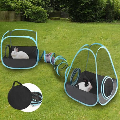 YUEPET Large Bunny Tunnel Hideout Breathable Rabbit Playpen with Tunnel Cube Tent,Portable Small Animal Tubes & Tunnels for Indoor Outside Dwarf Rabbits Guinea Pigs Hamsters Ferrets - color: Mesh Black Blue