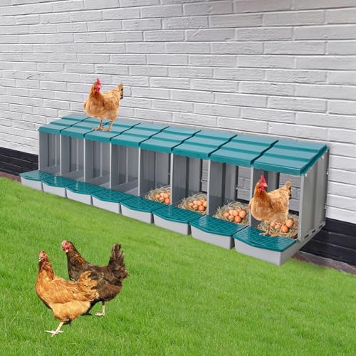 8-Compartment Hen Nesting Box, PP Chicken Egg Laying Coop, Freestanding or Wall-Mounted Poultry Nest with Stepped Roof & Drain Holes for Hens Ducks Geese Backyard Farm Home Use