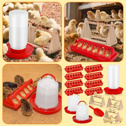 15 Pcs Chick Waterer and Feeder Kit 12-Hole Flip-top Chicken Feeders 1 L Chicken Water Dispenser 1.5 L Hanging Waterer & Feed Scoop Wooden Chicks Perch Chick Starter Kit for Poultry Brooder