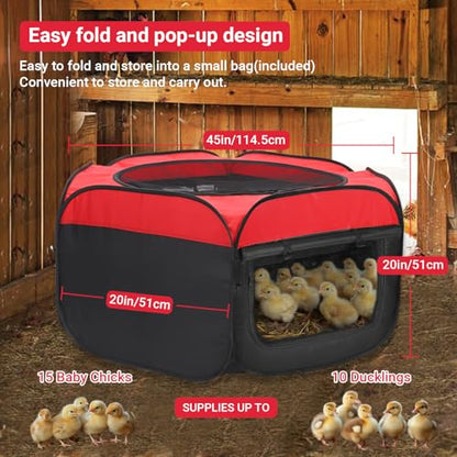 FAMIROSA Brooder Box for Chicks Starter Kit, Pop up and Breathable Chicken Brooders, Collapsible Brooding Box/Playpen with 10 x 10in Brooder Plate, Chicken Waterer, Feeder, Perch for Duck, Quail