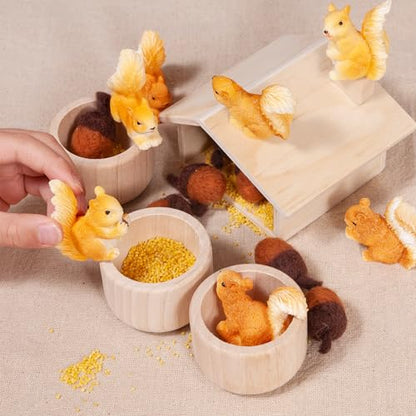 Sorting Stacking Wooden Toys for Toddlers, Squirrel Montessori Toys Toddler Sensory Bin Tool Toy, Wood Squirrel Toy House Fine Motor Skill Early Learning Educational Gift for Kids - style: Squirrel Toys