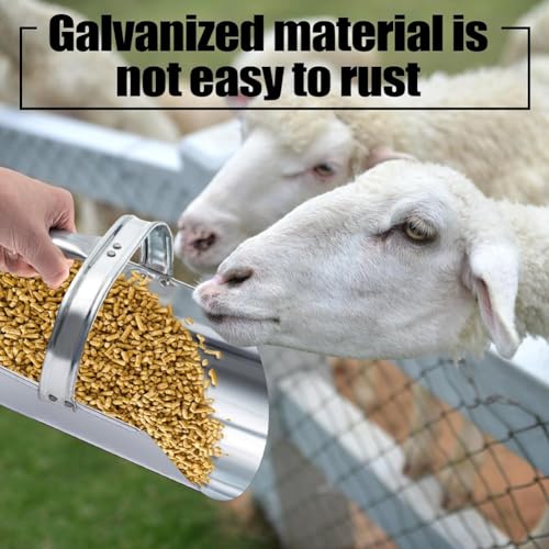 2Pcs Metal Feed Grain Scoop for Livestock 2 Sizes Heavy Duty Stackable Horse Feed Scoop with Handle for Gardening Farms Silver