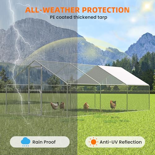 UDPATIO Large Metal Chicken Coop Run House, Walk in Heavy Duty Outdoor Enclosure w/Cover for 30+ Chickens, Ducks, Rabbits - Predator Proof Poultry Pen Habitat Hutch - size: 216.0"L x 120.0"W x 72.0"H