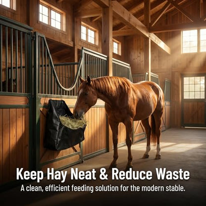Horse Hay Bag - Large Capacity Tear Resistant Hanging Slow Feeder Pouch with Clear Visual Window - Portable Grass Storage Container for Equestrian Training Stable Yard and Farm