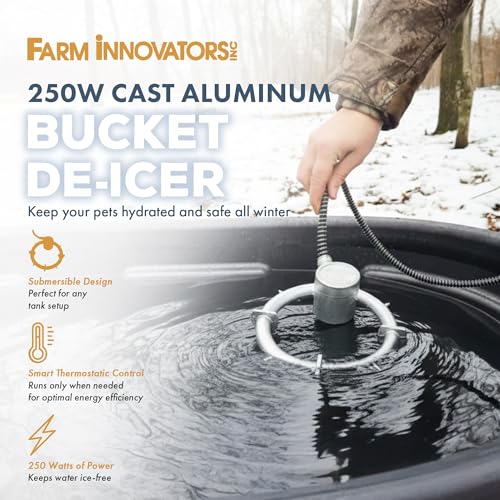 Farm Innovators Bucket De-Icer for up to 5 Gallon Bucket - 250W Water Deicer- Ice Chaser Cast Aluminum Design for Plastic or Metal Water Container - size: Single