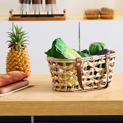 Egg Baskets for Collecting Fresh Eggs Farmhouse Handmade Wicker Hyacinth Egg Collecting Basket with Handle - color: Oval-Water Hyacinth