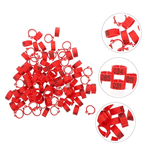 UPKOCH 100pcs Ring Packs Plastic Chicken Leg Bands for Pigeon Racing and Poultry Management - color: Red