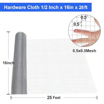 Land Guard 19 Gauge Hardware Cloth, 1/2 inch Chicken Wire Fence, Galvanized Welded Cage Wire Mesh Roll Supports Poultry Netting Cage Fence……… - size: 1/2inch 16inch×25ft