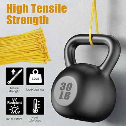 Zip Ties, 500pcs Yellow Zip Ties 8 Inch, Plastic Ties Small Zipties Cable Tie Wraps, Multi-Purpose Cable Management Ties, Self-Locking Ziptie for Office and Home(Can bear 30lb) - color: Yellow, size: 8" (500 Pack)