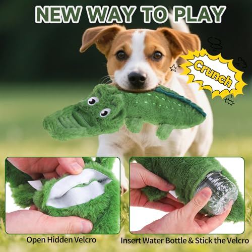 Mihachi No Stuffing Crinkle Dog Toys, 2-in-1 Holds Water Bottles - Cruncher with Puncture Resistant Squeaker, Dog Squeak Toys Plush Dogs Chew Toy for Puppy Small Medium Large Breed Chewer, Crocodile - color: Crocodile