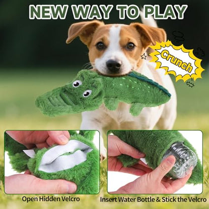 Mihachi No Stuffing Crinkle Dog Toys, 2-in-1 Holds Water Bottles - Cruncher with Puncture Resistant Squeaker, Dog Squeak Toys Plush Dogs Chew Toy for Puppy Small Medium Large Breed Chewer, Crocodile - color: Crocodile