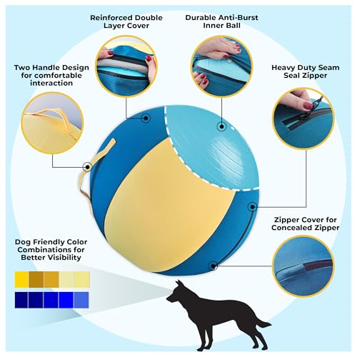 Herding Ball for Dogs – 18” Dog Training Ball with Handles for Medium & Large Breeds – Non-Chew Interactive Toy for Aussies, Heelers & Collies – Outdoor Exercise & Mental Stimulation Toy