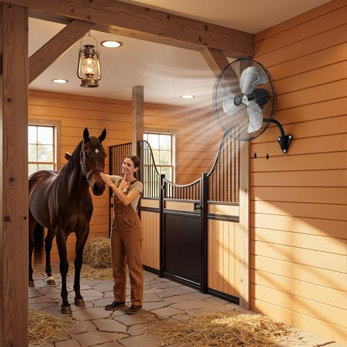 Tehanld Industrial Wall Fan 26 Inch - 4708 CFM High Velocity Airflow, Heavy Duty Metal Wall Mounted Fan with Dual Pull Chains & 90° Oscillation, 3-Speed Commercial Fan for Warehouse & Barn - size: 26 INCH