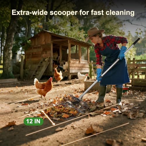 12-inch Large Chicken Poop Scooper with Ergonomic Grip, 5 in 1 Adjustable Chicken Coop Pooper Shovel, Sifting Litter Shovel Scoop for Dog Coop/cowshed‌/Sheep Pen/Pigsty/Stable Cleaning/‌Feed hay - size: 12inch Width