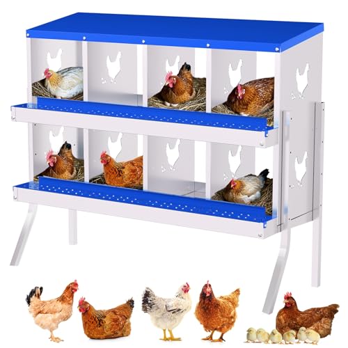 8 Compartment Chicken Nesting Box, Galvanized Steel Metal Laying Box with Removable Tray Roll-Out Egg Collection, Wall Mount Hen Roosting Box, Easy Egg Collection - color: Blue, size: 8 holes with legs