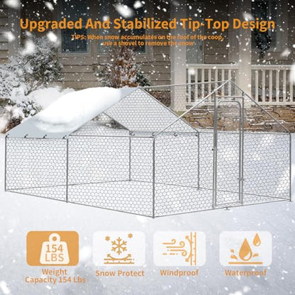 Large Metal Chicken Coop, Walk in Chicken Runs for Yards with Cover, Hen House Enclosure with Security Lock & Waterproof Cover, Outdoor Duck Rabbit Pens Chicken House, 13.1 x 9.8 x 6.5 ft - size: 157.2"L x 117.6"W x 78.0"H