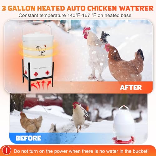 3 Gallon Heated Chicken Waterer for Winter Automatic Chicken Water Heater,Adsjustable Height Anti-Freezing Poultry Watering System (White, 9 in x 7.1inch x 13.7in)