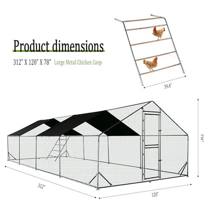XCL Large Metal Chicken Coop, 26×10×6.5FT Walk-in Chicken Run, Spire Roof Poultry Cage with Waterproof Anti-UV Cover, Roosting Perch Outdoor Backyard Farm Enclosure for Duck Chicken (4-Unit Coop) - size: 4-Unit Coop