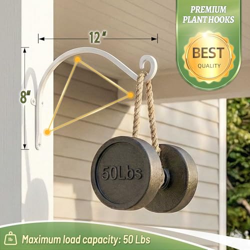 AJART White Plant Hanger Outdoor: 12-Inch Plant Hooks for Wall Indoor - Metal Plant Bracket Hook for Hanging Flower Baskets - size: 12 Inch, style: Plant Hooks White