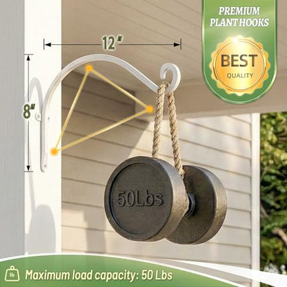 AJART White Plant Hanger Outdoor: 12-Inch Plant Hooks for Wall Indoor - Metal Plant Bracket Hook for Hanging Flower Baskets - size: 12 Inch, style: Plant Hooks White