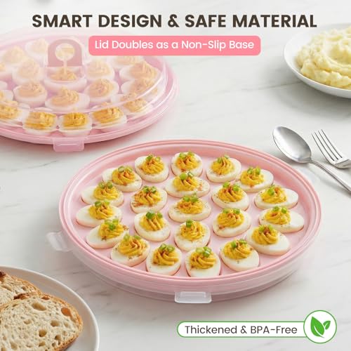 HANSGO Deviled Egg Containers with Lid, 3PCS Deviled Egg Platter Carrier Holder Trays with 66 Slots for Holiday Party and Home Kitchen, Pink - color: 3pcs Pink