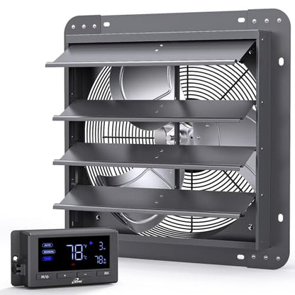 iLIVING 16" Wall Mounted Shutter Exhaust Fan, Automatic Shutter, Temperature and Humidity Controls with Variable Speed, 1736 CFM at 1600 RPM DC Motor - size: 16-inch
