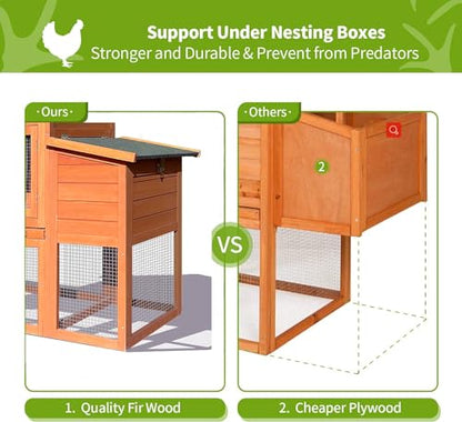 RUNVA 120" Large Chicken Coop with Nest Box and Removable Tray, Hen House for 2-6 Chickens, Outdoor Weatherproof Small Animal Cages