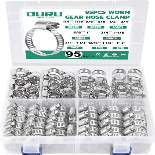 OURU 95PCS Hose Clamps Stainless Steel Assortment Adjustable 1/4"-2"(6-51mm) Worm Gear Hose Clamp, Heavy Duty Metal Small Hose Clamps for Automotive, Pipe, Radiator Plumbing, Fuel Line - size: 95PCS KIT-HOSE CLAMP(1/4"-2")