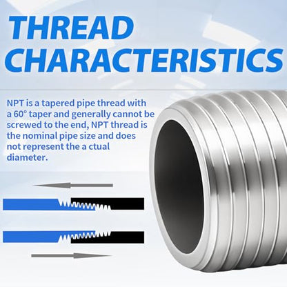 ChillWaves 304 Stainless Steel Pipe Fitting, Nipple Cast Pipe 1" NPT Male x 1" NPT Male Thread 12" Length(300MM)(1-PACK) - size: 1" NPT, style: 12" Length(300MM)