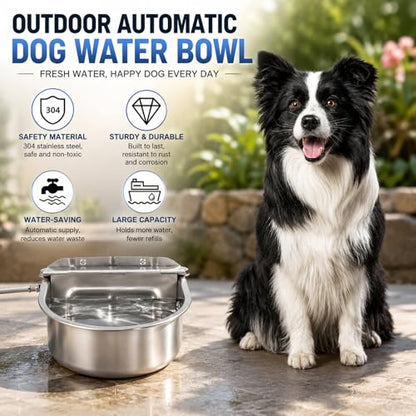 BWOGUE Automatic Water Dispenser for Dogs, 1 Gallon Outdoor Automatic Dog Water Bowl with Float Valve Stainless Steel Dispenser Fit 1/2'' and 3/4'' GHT Faucet for Dog Horse Chicken