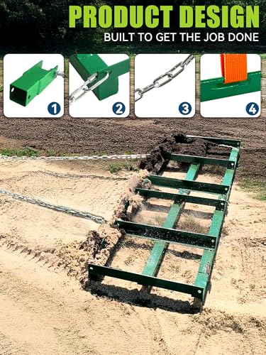 4ft Heavy Duty Drag Harrow for ATV, UTV, Tractor - Adjustable Tow Behind Leveling Rake with Weight Tray for Driveway Grader, Lawn, Field, Pasture, Food Plot Maintenance, Green(48 inch) - size: 4 ft