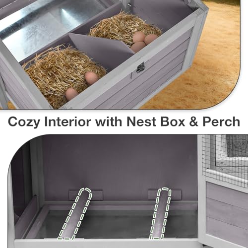 Chicken Coop Wooden with Wheels, Expandable Outdoor Chicken Tractor with Nesting Box & Pull-Out Tray, Easy-Clean Poultry Coop for 2–3 Chickens & Ducks - color: Grey