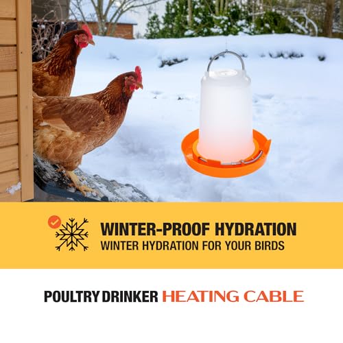 Hatching Time DHC-12W 16" Drinker Heater Cable – 12W Low-Voltage 12V Poultry Water Heater Cable, Stainless Steel Coated, Freeze-Proof for Chicken, Quail & Pigeon Drinkers