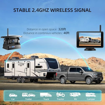 eRapta Magnetic Solar Wireless Backup Camera: HD1080P 5” Touchscreen Portable with DVR, BSD, 1-Min Install-Free IR Night Vision Hitch Backup Camera for Trailer/Truck/Small RV/Camper/Tractor-AWTCM501 - size: 5 inch-1 camera with touchscreen