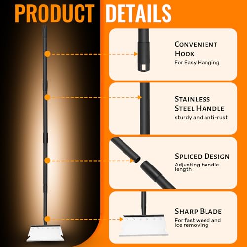 Garden Flat Shovel Scraper, Multifunctional Garden Cleaning Shovel with 59 Inch Long Handle, Heavy Duty Outdoor Floor Scraper for Weed Cleaning,Trenching,Edging and Removing Snow,Ice,Weeds,Dirty,Moss - style: Silver Shovel