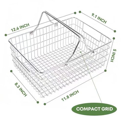 Small Picnic Baskets, Wire Baskets for Organizing with Foldable Handle - 12.6"x9.1"x5", Sturdy Stainless Steel Storage Baskets for Outdoor Picking, Picnic, Kitchen & Fridge & Cabinet Organizer(1, S) - size: Small