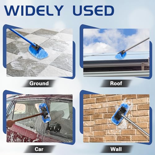 10" Car Wash Brush Head with Soft Bristles - Gentle on Paint, Compatible with Poles, Perfect for Cars, Trucks, RVs, Boats, Decks, and More (Blue)