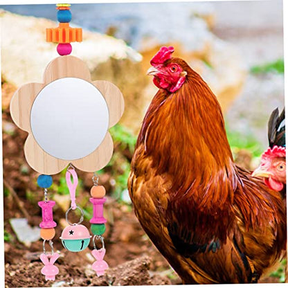 Happyyami Creative Hen Mirror Toy Wooden Hanging Mirror for Chickens Promotes Fun Healthy Growth Poultry Accessory for Coop Playtime Intellectual Development