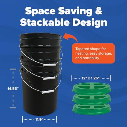 ePackageSupply 5 Gallon Bucket - Food Grade Bucket with Airtight Gamma Seal Screw-On Lid, BPA-Free, Heavy-Duty 90 Mil HDPE Plastic, Bulk Storage, Durable Container, Made in USA, Black/Green, 3 Packs - color: Black/Green, size: 3 Packs