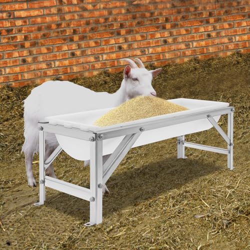 Livestock Feed Trough 9.25Gal, Long Large Capacity Feeder with Stand for Goat Sheep Pig Horse, Heavy Duty Galvanized Frame Hay Feeder, 40.55 x 12.99 x 14.37 inch (White) - color: White